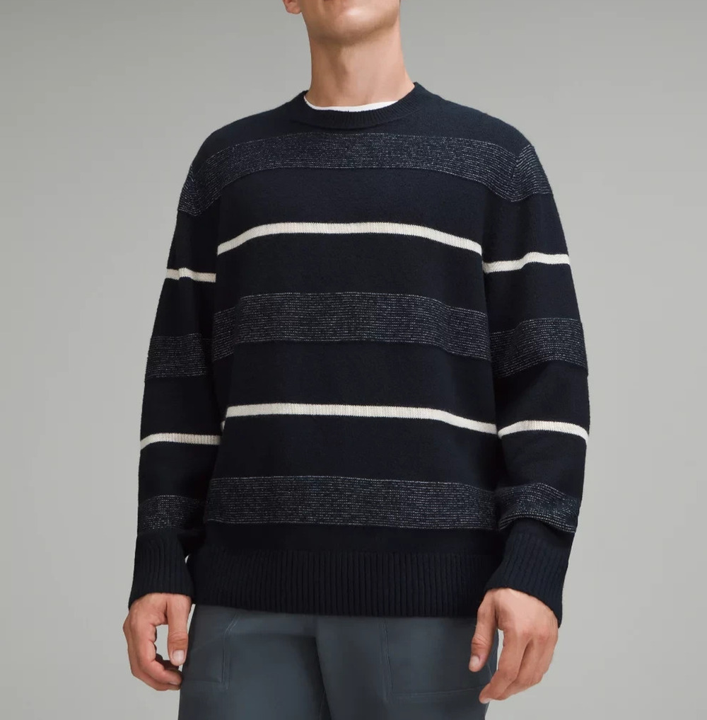 Lululemon Navy Blue White Y2K wool cotton Relaxed Fit Knit Sweater Pet S A009993